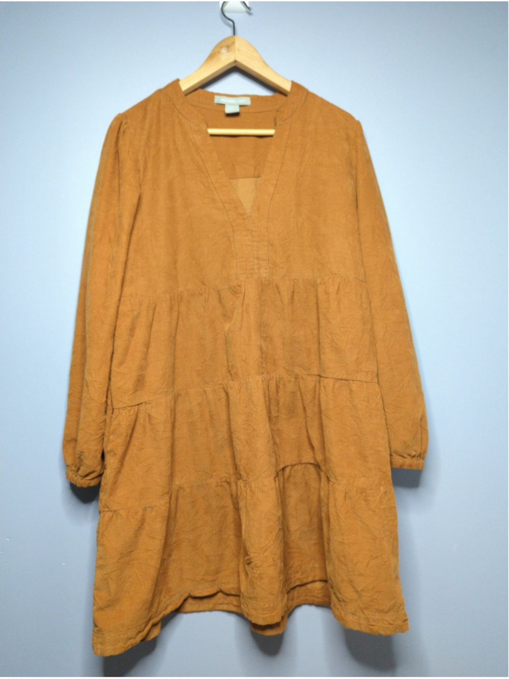 Lucky Brand Corduroy Tiered Babydoll Mini Dress Brown Orange M Factory Error